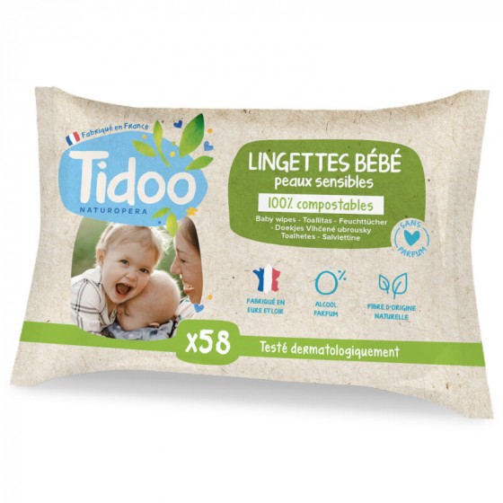 Lingettes bébé compostables sans parfum au calendula - 58 pièces