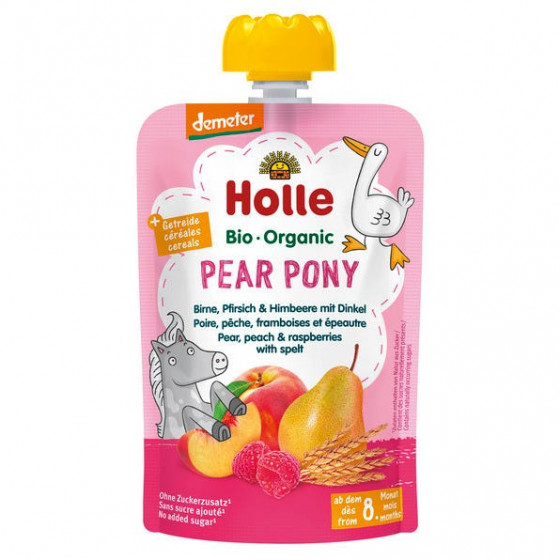 Pear Pony - Gourde poire, pêche, framboises et épeautre - 100g - Holle