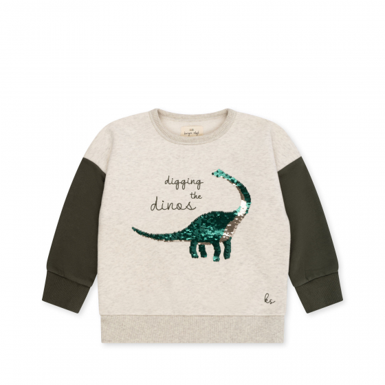 Sweat Lou à sequins - Blanc cassé chiné Dino - 7-8 ans - Konges Sløjd