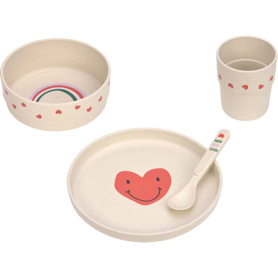 Set repas Happy Rascals - Heart lavender (assiette, bol, tasse, cuillère) - Laessig