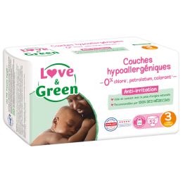 Couches écologiques taille 3 Midi 4-9 kg 52 langes - Love & Green