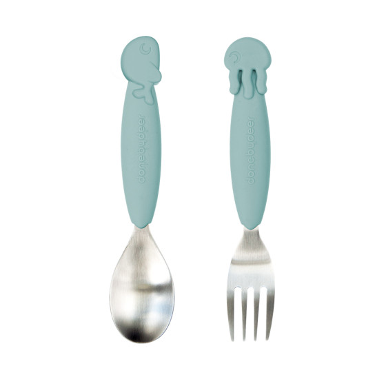 Cuillière et fourchette YummyPlus - Sea friends - Bleu