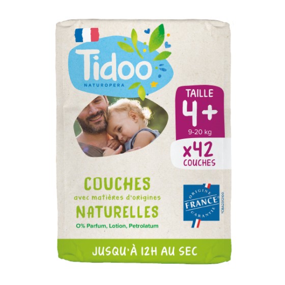 Couches naturelles Taille 4+ (9-20kg) 42 pcs - Tidoo Couches naturelles Taille 4+ (9-20kg) 42 pcs - Tidoo