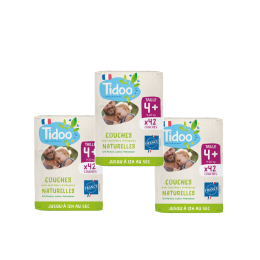 3 X  Couches naturellesTaille 4+ (9-20kg) - 126 pcs - Tidoo