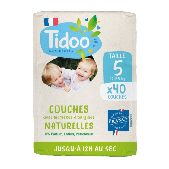 Couches naturelles Taille 5 (12-25kg) - 40 pcs - Tidoo Couches naturelles Taille 5 (12-25kg) - 40 pcs - Tidoo