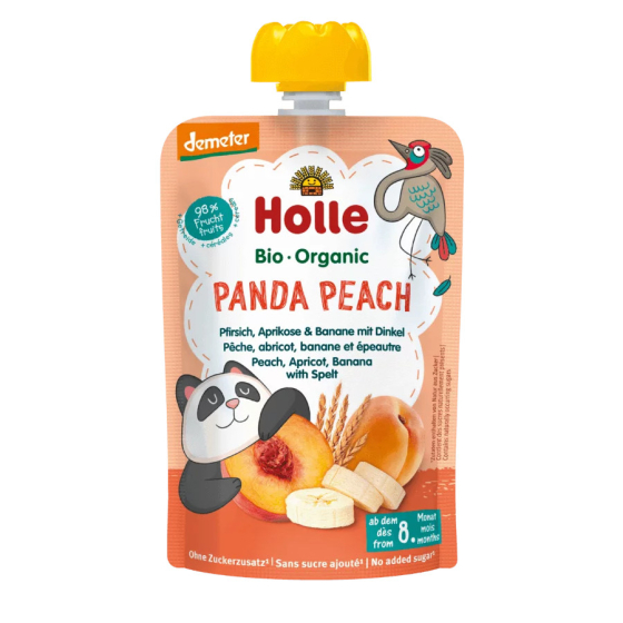 Panda Peach - Gourde pêche, abricot, banane et épeautre - 100g - Holle