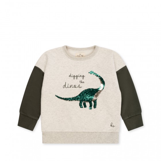 Sweat Lou à sequins - Blanc cassé chiné Dino - Konges Sløjd