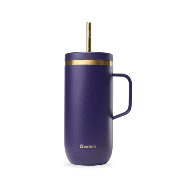 Cold cup isotherme inox avec anse Matt Violet obscur & Or 600ml - Qwetch