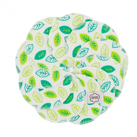 Disques démaquillants lavables en coton organique - Fleurs vertes - lot de 10 Disques démaquillants lavables en coton organique - Fleurs vertes - lot de 10