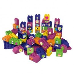 60 blocs de construction et 2 plaques mauve et rose - à partir de 18 mois