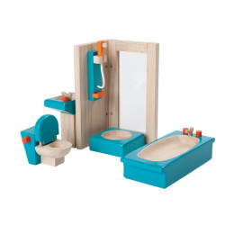 Salle de bain bois coloré maison poupée - à partir de 3 ans