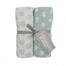Langes d'emmaillotage en coton - Lapins blancs - Lot de 2