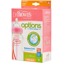 Lot de 2 biberons Options - col large - 270 ml - Rose