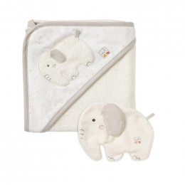 Cape de bain et gant de toilette en coton Bio - Eléphant
