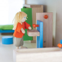 Chambre et salle de bain en bois pour maison de poupées - à partir de 3 ans 