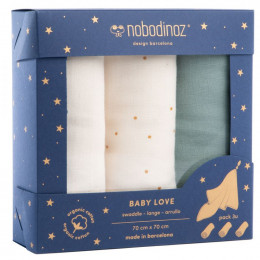 Boîte de 3 langes Baby Love - Eden green - 70 x 70 cm