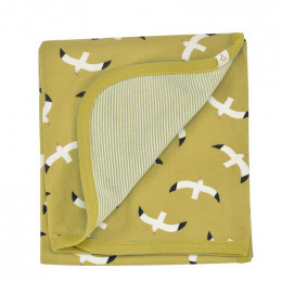 Couverture réversible coton BIO - Mouettes Moutarde