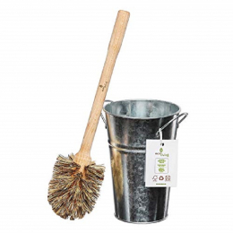 Seau en inox et brosse de toilette en bois