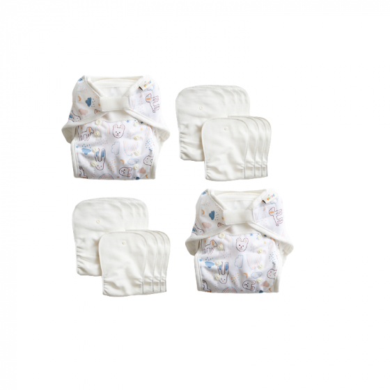 Couche lavable taille unique - Kit de départ - 4 à 16 kg - Teddy blanc