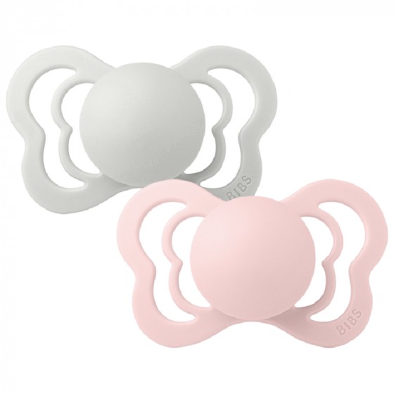 Set de 2 tétines BIBS Couture - Gris brume & Rose fleur