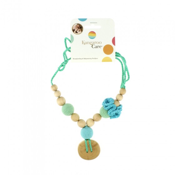 Collier d'allaitement et de portage Fleur - Menthe, bleu ciel et bouton en bois de genévrier Collier d'allaitement et de portage Fleur - Menthe, bleu ciel et bouton en bois de genévrier
