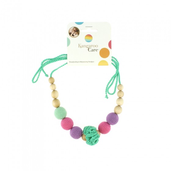 Collier d'allaitement et de portage Fleur - vert d'eau, rose, lila et bois de genévrier Collier d'allaitement et de portage Fleur - vert d'eau, rose, lila et bois de genévrier