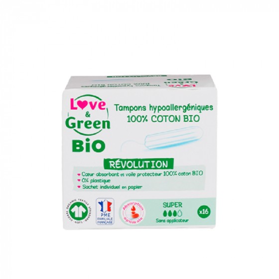 16 tampons Super en coton BIO Révolution sans applicateur 16 tampons Super en coton BIO Révolution sans applicateur
