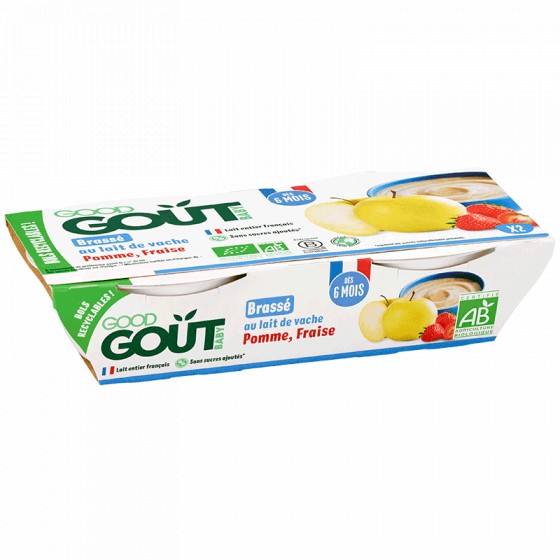Brassé Pomme fraise au lait de vache - 2 x 100 g - Dès 6 mois