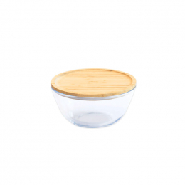 Bol à mixer rond en verre avec couvercle en bambou - 0,77 L
